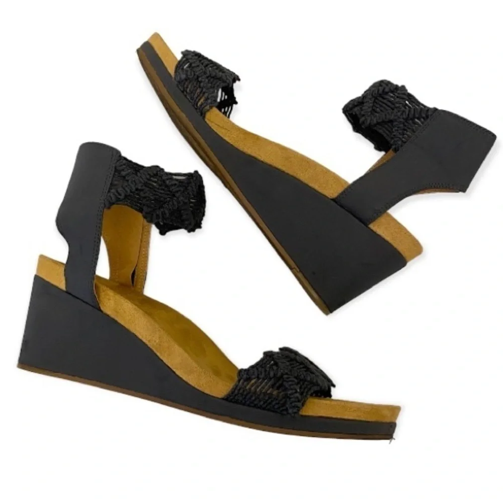 Lucky Brand Kierlo Wedge Sandals Macramé Heels Comfort Shoes Blue Size 9.5